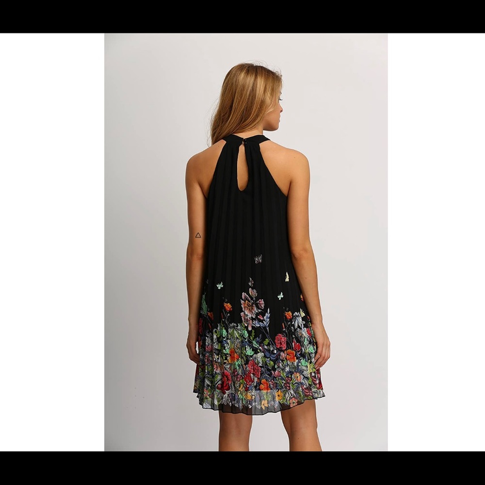 Floral Summer Sleeveless Halter Neck Black Dress - Picture 7 of 11